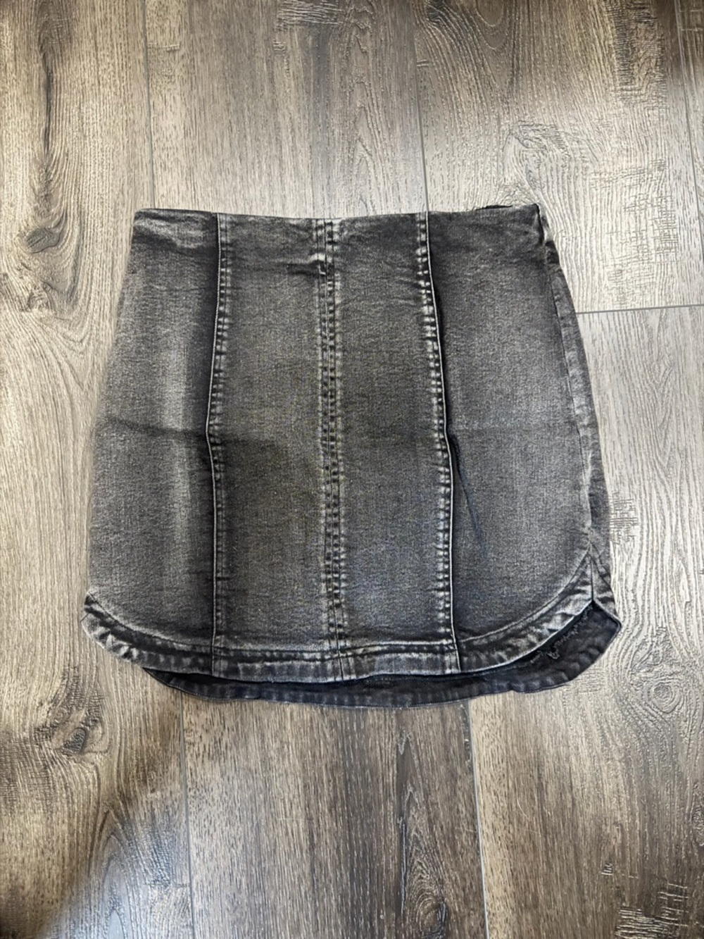Wild Honey Faded Black Panel Denim Mini Skirt